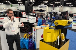 Jeremy Byrd, Bergstrom director of sales and market intelligence, introduces the new eCoolPark no-idle solution during Work Truck Week 2026 Wednesday in Indianapolis.