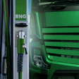 A rendering of an RNG-powered truck at a refueling station.