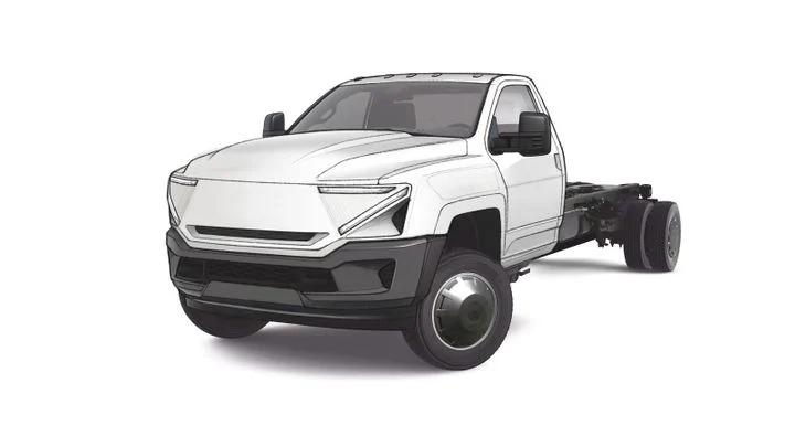 A rendering of a Ram 5500 Work Truck retrofitted with ZMD Motors' electrification system.