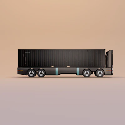 A side view of the fully autonomous, cabless, and battery-electric Humble Class 8 semi.