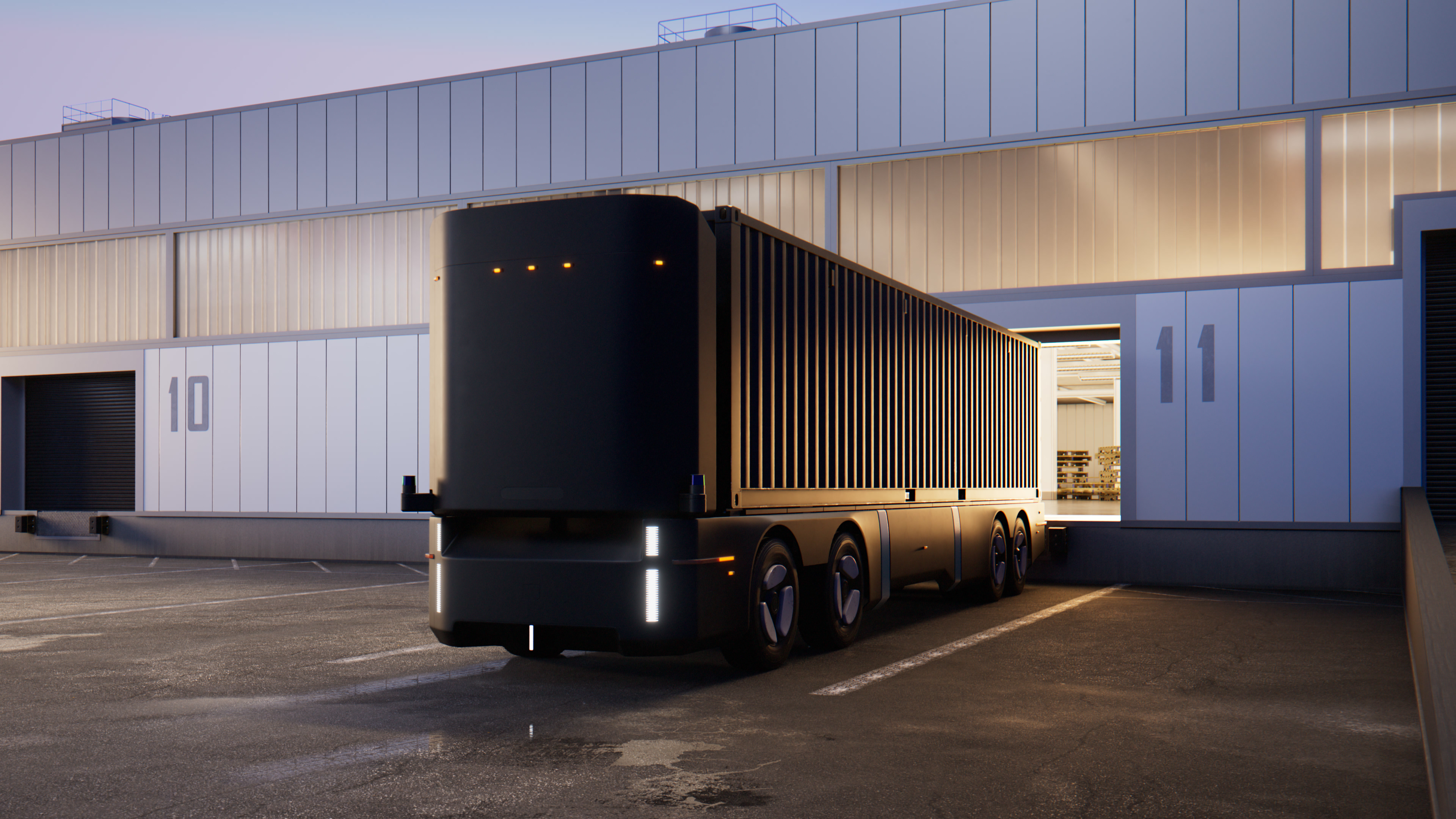 A rendering of Humble's new fully autonomous, cabless, and battery-electric Class 8 semi.