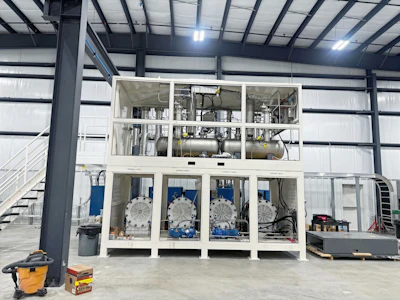 Industrial manufacturing equipment needed for hydrogen refueling in a warehouse.