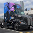 The Kenworth T680 FCEV, a Class 8 heavy-duty truck developed in collaboration with Toyota, on display in a parking lot at ACT Expo 2026.