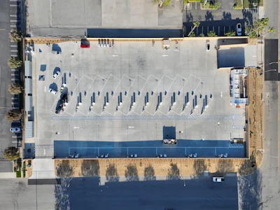 An aerial view of Terawatt's medium- and heavy-duty EV charging hub in Rancho Dominguez, California.