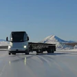 A Tesla Semi with a trailer demonstrates its Vehicle Dynamics Control system on an icy road surface.