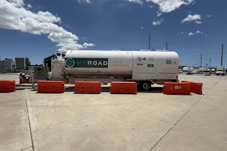 A Hyroad Energy mobile liquid hydrogen refueling station parked in Santa Fe Springs, California.