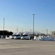 Three Tesla Semis parked at the new Bloomington, California public Megacharger station.